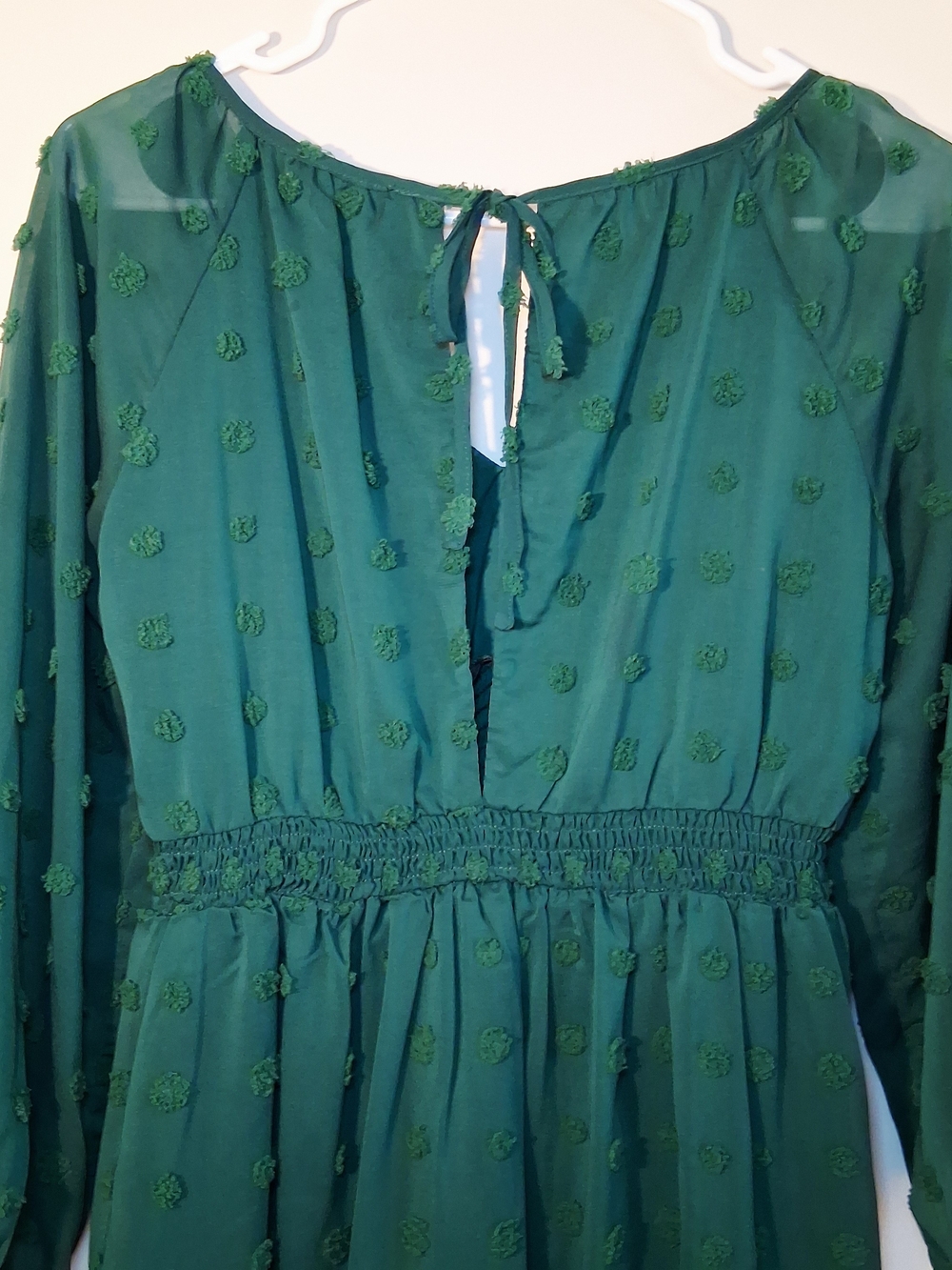 Suzanne Betro Long Sleeve Emerald Green Swiss Dot Midi Dress Size Small - Picture 6 of 7